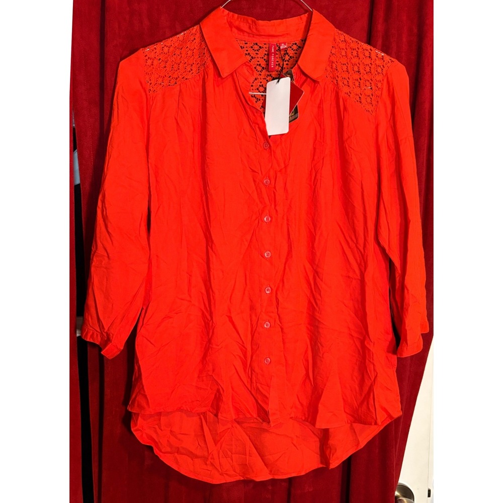 Fame Forever Crochet Lace Yoke Shirt Womens XL Orange New FFAW15WT804 Boho Top